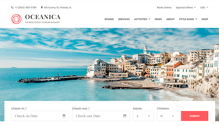 أفضل 25+ قوالب ووردبريس للفنادق لعام 2025 3 oceanica wordpress theme