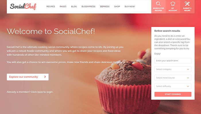 أفضل 15+ قوالب ووردبريس المجتمعية لإنشاء مجتمعك الخاص! 17 socialchef wordpress theme