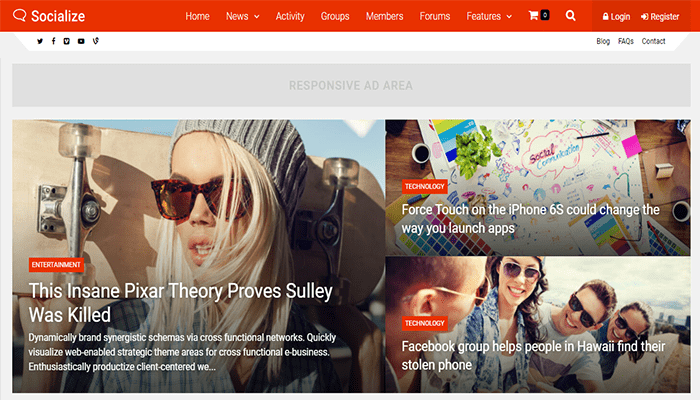 أفضل 15+ قوالب ووردبريس المجتمعية لإنشاء مجتمعك الخاص! 8 socialize buddypress theme