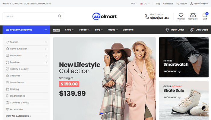 أفضل 15+ قوالب سوق ووردبريس لعام 2025 16 قالب سوق ووردبريس Wolmart