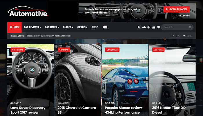 أفضل قوالب ووردبريس لمجلة السيارات لعام 2026 8 قالب ووردبريس لمجلة السيارات Jannah