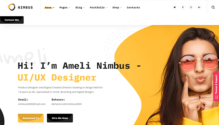 أفضل 15+ قوالب ووردبريس للمبرمجين في عام 2026 14 nimbus cv portfolio wordpress theme