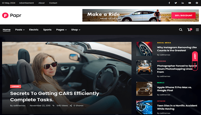 أفضل قوالب ووردبريس لمجلة السيارات لعام 2026 13 papr car theme