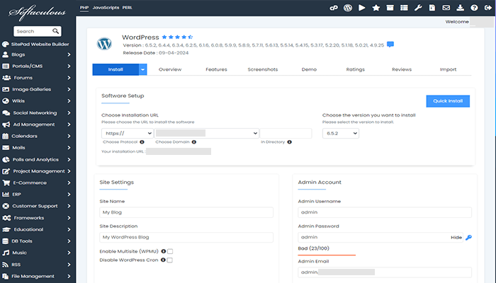 كيفية انشاء موقع الكتروني لشركة التجارة الصغيرة خطوة بخطوة (2025) 5 اعدادات ووردبريس بواسطة Softaculous