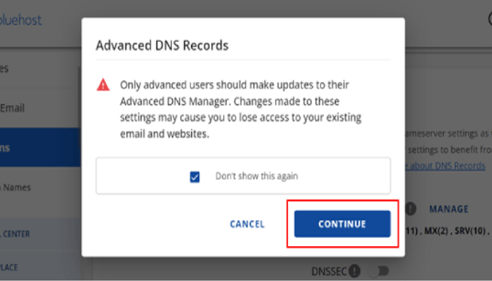 كيفية إصلاح مشكلة عدم إرسال البريد الإلكتروني في ووردبريس 10 bluehost advanced dns warning