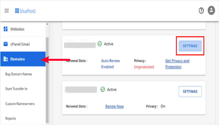 كيفية إصلاح مشكلة عدم إرسال البريد الإلكتروني في ووردبريس 9 bluehost domains settings
