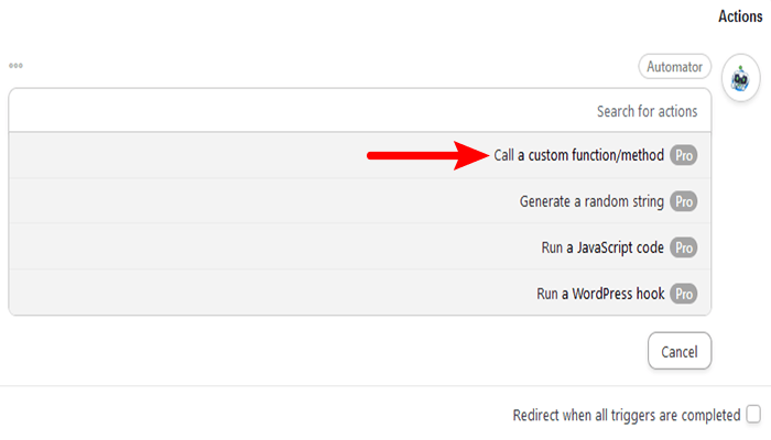 كيفية إنشاء سير عمل آلي في ووردبريس باستخدام Uncanny Automator 10 اختيار إجراء في Uncanny Automator