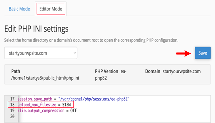 كيفية زيادة الحد الأقصى لحجم تحميل الملف في ووردبريس 5 edit php ini editor mode