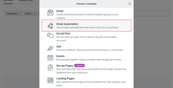 كيفية إرسال رسائل البريد الإلكتروني الآلي في ووردبريس 7 email news constant contact choose a campaign