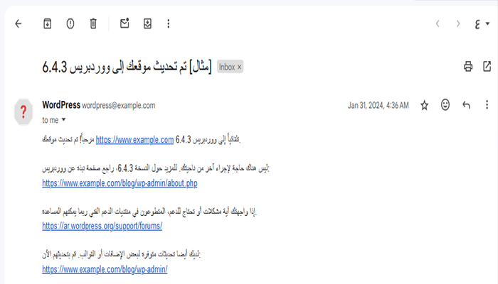 كيفية إعداد إشعارات البريد الإلكتروني لتحديثات ووردبريس 1 example auto update notification