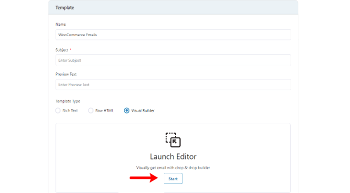 كيفية إرسال رسائل البريد الإلكتروني الآلي في ووردبريس 22 launch the visual builder