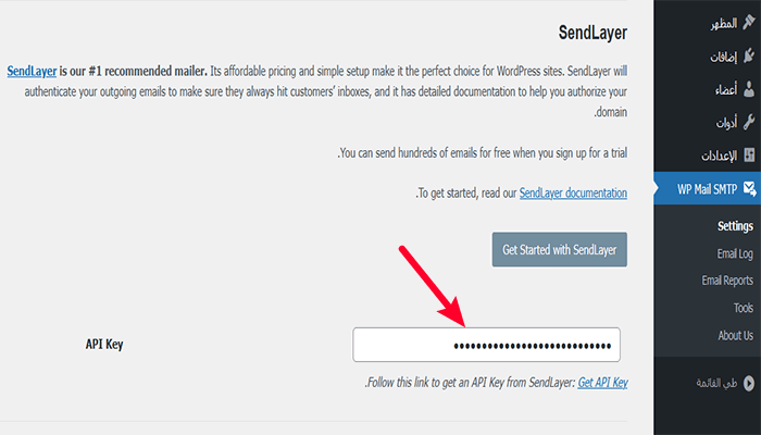 كيفية إصلاح مشكلة عدم إرسال البريد الإلكتروني في ووردبريس 19 paste sendlayer api key