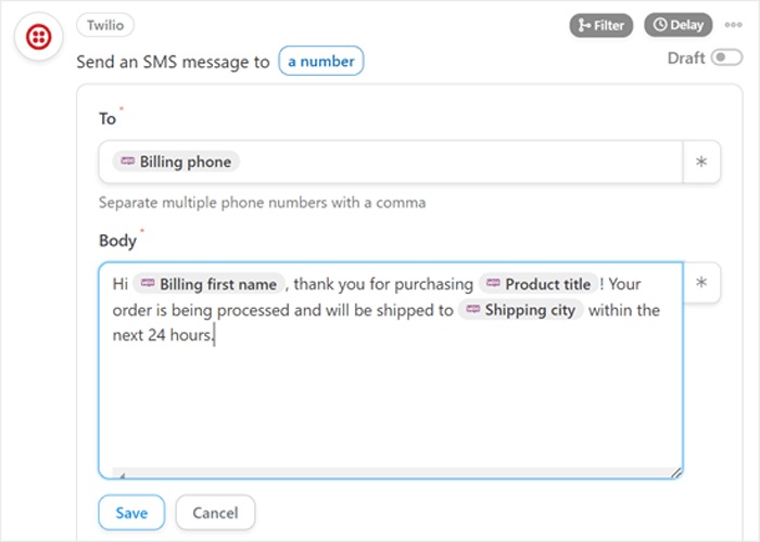 كيفية إرسال إشعارات Twilio عبر الرسائل القصيرة من ووكومرس (خطوة بخطوة) 20 sms draft min
