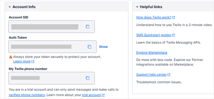 كيفية إرسال إشعارات Twilio عبر الرسائل القصيرة من ووكومرس (خطوة بخطوة) 6 twilio account info