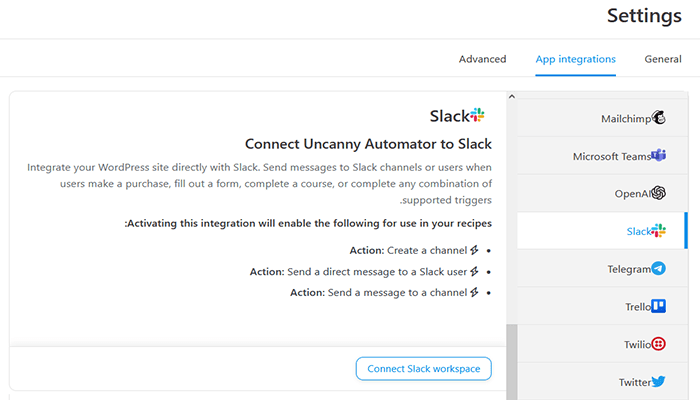 كيفية دمج سلاك مع ووردبريس (دليل المبتدئين) 3 ربط Uncanny Automator بـ Slack