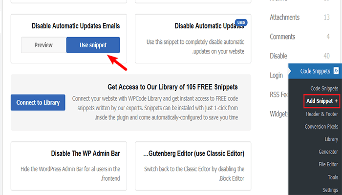 كيفية تعطيل إشعارات التحديث التلقائي عبر البريد الإلكتروني في ووردبريس 4 wpcode snippet for disabling emails