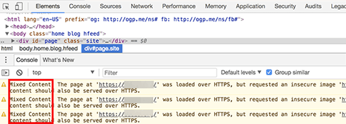 كيفية إصلاح خطأ المحتوى المختلط في ووردبريس (خطوة بخطوة) 3 المحتوى المختلط المعروض في أدوات المطور