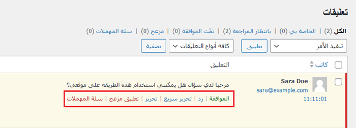 كيفية الإشراف على التعليقات في ووردبريس؟ دليل المبتدئين 4 wordpress comment action links