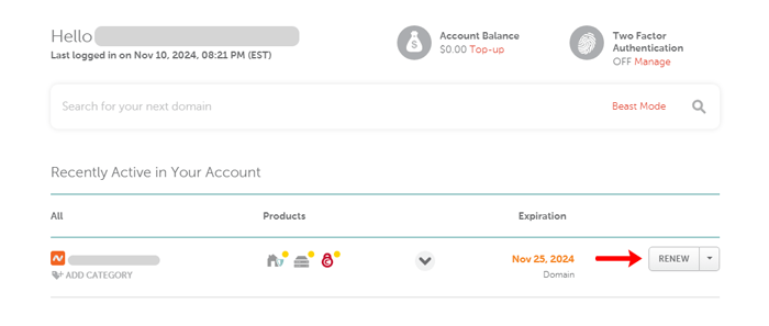 كيفية تجديد شهادة SSL (خطوة بخطوة للمبتدئين) 2 renewal button in namecheap