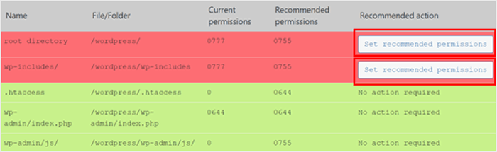 كيفية إصلاح خطأ أذونات الملفات والمجلدات في ووردبريس 2 تعيين أذونات الملفات والمجلدات الموصى بها في All in One Security