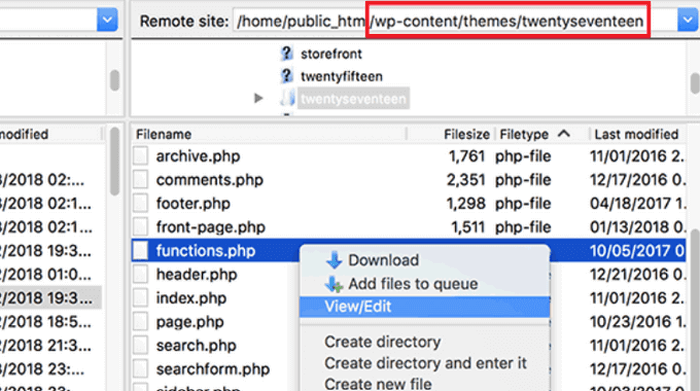 كيفية لصق مقتطفات من الويب في ووردبريس دليل المبتدئين 15 تعديل ملفات القالب عبر FTP