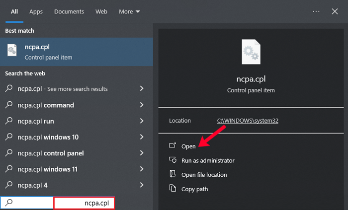 كيفية إصلاح الخطأ ERR_NAME_NOT_RESOLVED في ووردبريس (خطوة بخطوة) 10 الانتقال إلى ncpacpl للحصول على اتصالات الشبكة