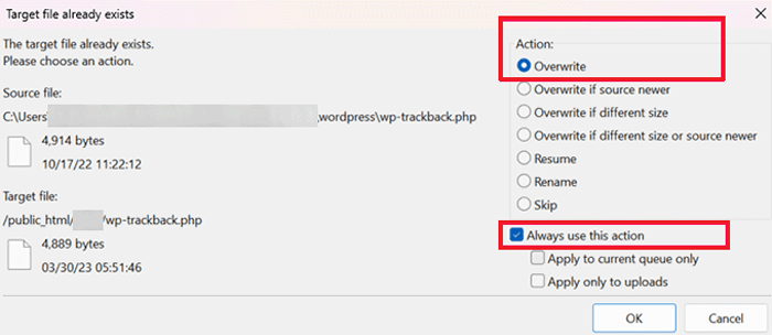 كيفية إصلاح مشكلة تحديث صفحة تسجيل الدخول ووردبريس وإعادة التوجيه 10 استبدال الملفات الأساسية