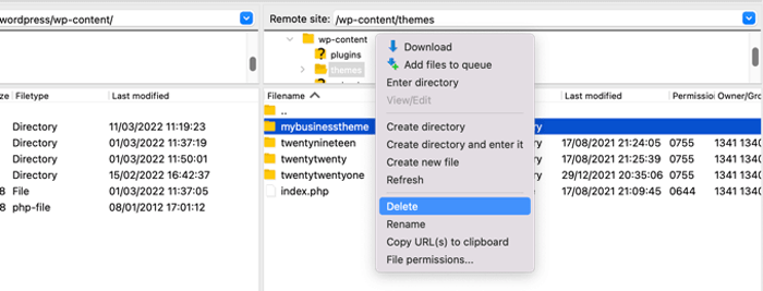 كيفية إصلاح شاشة الموت البيضاء في ووردبريس (خطوة بخطوة) 9 themedelete