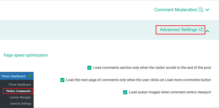 كيفية إصلاح Excessive DOM Size في ووردبريس (افضل 10+ نصائح من الخبراء) 7 thrive comments advanced settings min