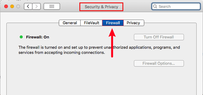 كيفية إصلاح خطأ DNS Server Not Responding في ووردبريس (5 طرق) 6 إيقاف تشغيل جدار الحماية في نظام التشغيل Mac