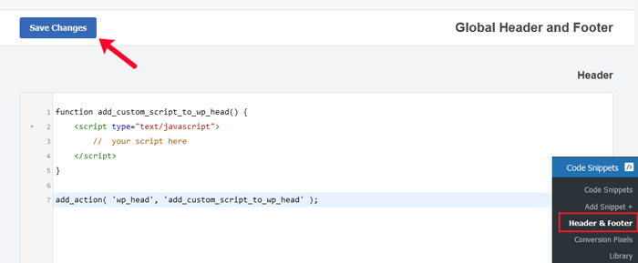 كيفية لصق مقتطفات من الويب في ووردبريس دليل المبتدئين 9 wpcode header footer