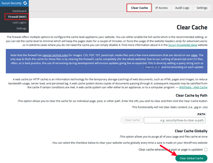 كيفية مسح ذاكرة التخزين المؤقت في ووردبريس (خطوة بخطوة) 10 تطهير ذاكرة التخزين المؤقت لـ Sucuri
