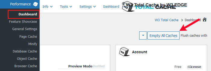 كيفية مسح ذاكرة التخزين المؤقت في ووردبريس (خطوة بخطوة) 6 مسح ذاكرة التخزين المؤقت W3 Total Cache