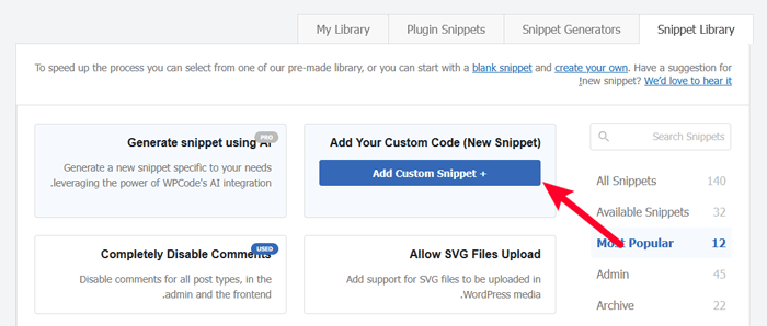 كيفية اضافة كود مخصص بسهولة إلى ووردبريس (دون تعطيل موقعك) 3 إضافة كود مخصص في WPCode