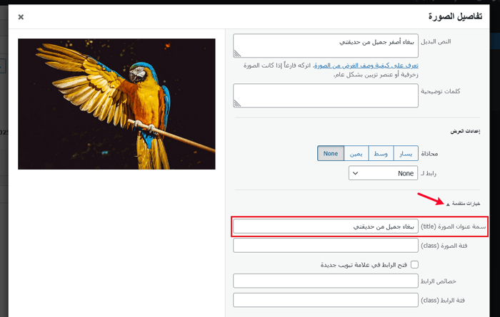 نص الصورة البديل وعنوان الصورة في ووردبريس: ما الفرق؟ 12 انقر على السهم المتجه لأسفل لعرض التفاصيل المتقدمة لصورتك