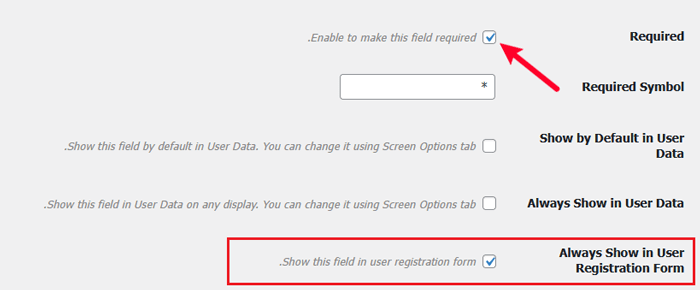 كيفية إضافة حقول إضافية لملف تعريف المستخدم في تسجيل ووردبريس 12 حدد المربع لإظهار الحقل في نموذج تسجيل المستخدم