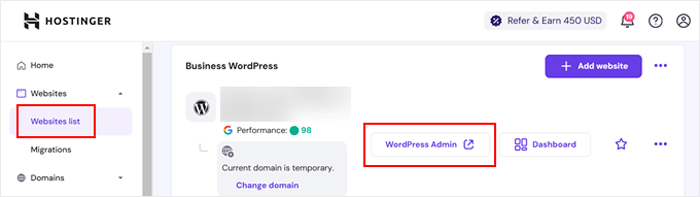 كيفية العثور على عنوان URL لتسجيل الدخول إلى ووردبريس الخاص بك (دليل المبتدئين) 7 تسجيل الدخول إلى ووردبريس من Hostinger