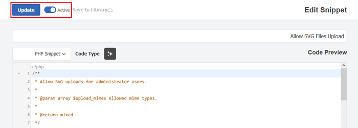 كيفية إضافة ملفات صور SVG إلى ووردبريس (3 حلول بسيطة) 5 تفعيل وتحديث مقتطف الكود SVG