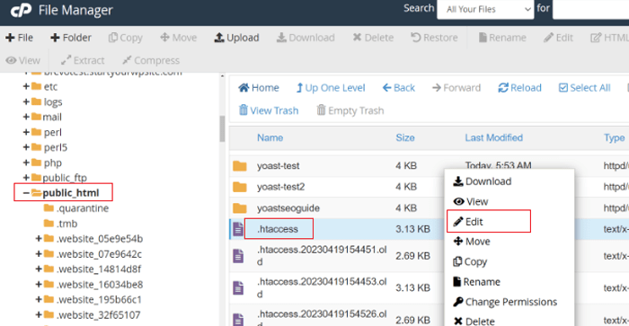 كيفية تغيير Slug لعنوان URL الافتراضي للبحث في ووردبريس 10 عرض وتحرير ملف htaccess. في مدير الملفات