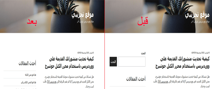 كيفية تعطيل ميزة البحث في ووردبريس (بسيطة وسهلة) 5 صورة قبل وبعد إزالة ميزة البحث