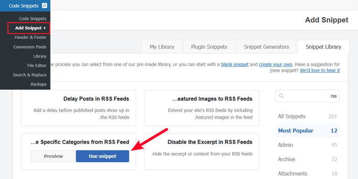 كيفية تعطيل موجزات RSS في ووردبريس (طريقتان سهلتان) 12 أضف مقتطف جديد باستخدام WPCode