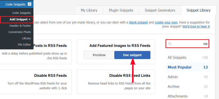 12 نصائح لتحسين موجز RSS ووردبريس الخاص بك (سريع وسهل) 5 يتضمن WPCode مقتطف لإضافة الصور المميزة إلى موجز RSS الخاص بك
