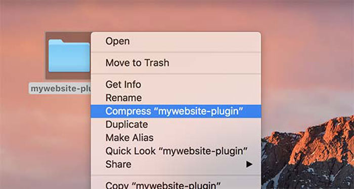 كيفية انشاء اضافة خاصة بالموقع ووردبريس 4 إنشاء مجلد مضغوط على جهاز ماك