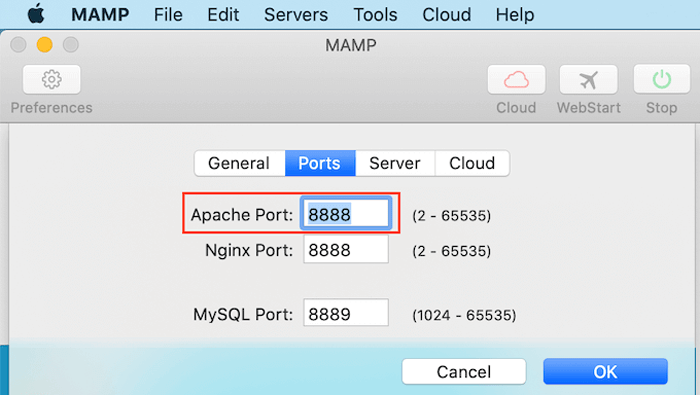 كيفية تثبيت ووردبريس محليًا على ماك (طريقتان سهلتان) 17 إعدادات منفذ Apache