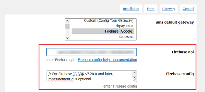 كيفية إضافة تسجيل الدخول برقم الهاتف عبر OTP في ووردبريس 15 إضافة مفتاح API الخاص بـ Firebase والتكوين
