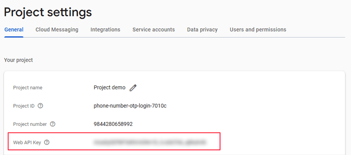 كيفية إضافة تسجيل الدخول برقم الهاتف عبر OTP في ووردبريس 13 نسخ مفتاح API على الويب لـ Firebase