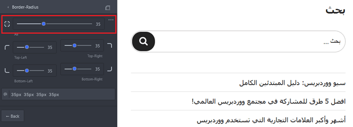كيفية إضافة أستايل مخصص إلى ويدجات ووردبريس (طريقتان) 12 تغيير نصف قطر حدود ويدجت البحث في CSS Hero