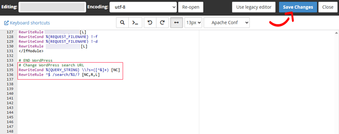 كيفية تغيير Slug لعنوان URL الافتراضي للبحث في ووردبريس 11 إضافة كود مخصص إلى htaccess.