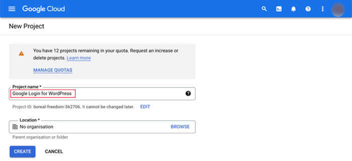 كيفية إضافة تسجيل الدخول بنقرة واحدة باستخدام جوجل في ووردبريس 4 أعط المشروع اسم وموقع