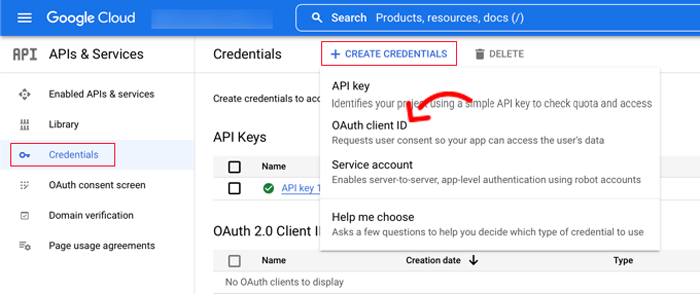 كيفية إضافة تسجيل الدخول بنقرة واحدة باستخدام جوجل في ووردبريس 10 انقر فوق إنشاء بيانات الاعتماد وحدد معرف عميل OAuth